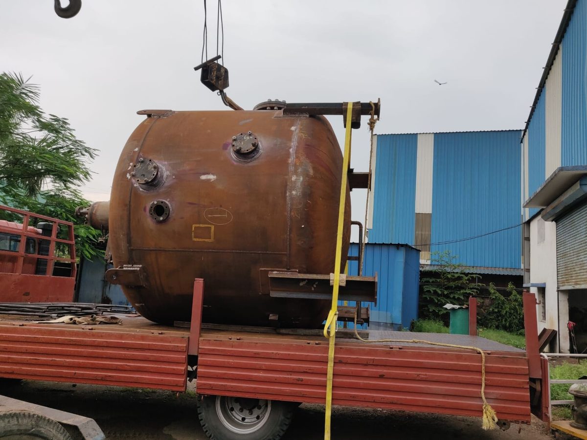 Fabricated carbon steel pressure vessel loaded on a trailer for despatch